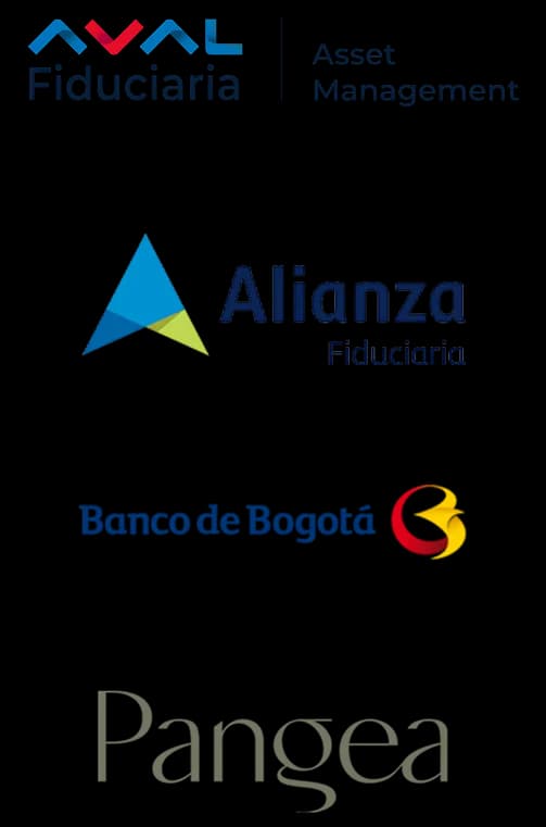 Logos de nuestros aliados: Fiduciaria Bogotá, Alianza Fiduciaria, Banco de Bogotá y Pangea