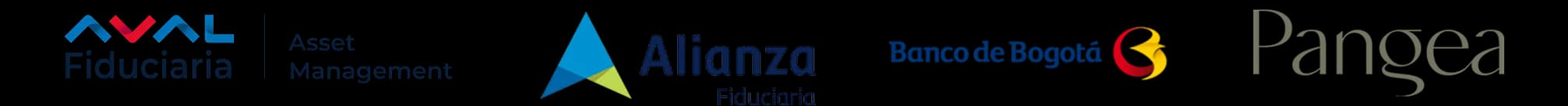Logos de nuestros aliados: Fiduciaria Bogotá, Alianza Fiduciaria, Banco de Bogotá y Pangea